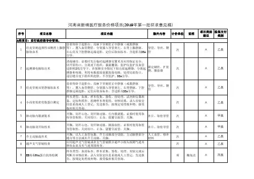 河南省新增医疗服务价格项目(2019年第一批征求意见稿)