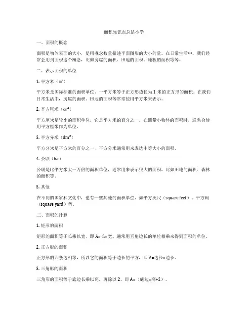 面积知识点总结小学