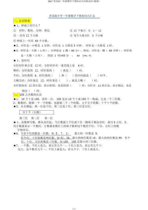2017青岛版一年级数学下册知识点归纳总结(最新)