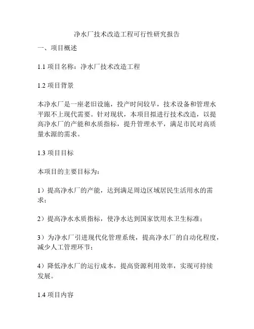 净水厂技术改造工程可行性研究报告