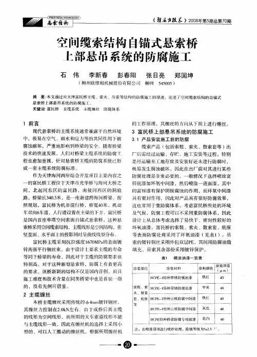 空间缆索结构自锚式悬索桥上部悬吊系统的防腐施工
