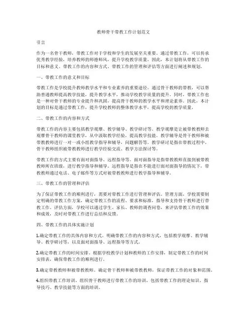 教师骨干带教工作计划范文