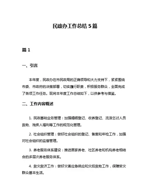 民政办工作总结5篇
