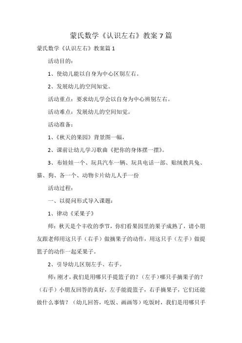 蒙氏数学《认识左右》教案7篇