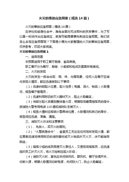 火灾的事故应急预案（精选14篇）