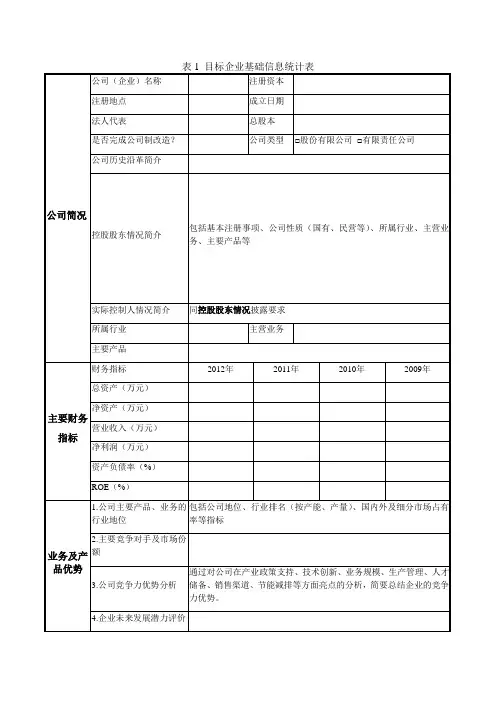 企业信息采集表(通用版)