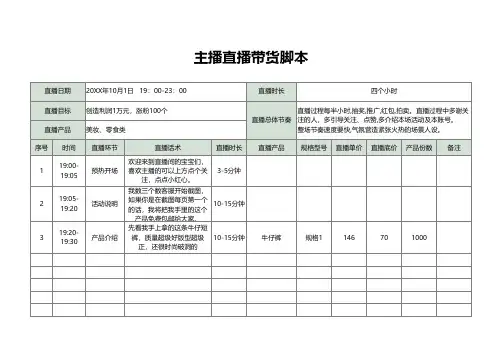 主播直播带货脚本