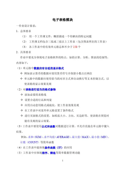 Excel作业设计要求