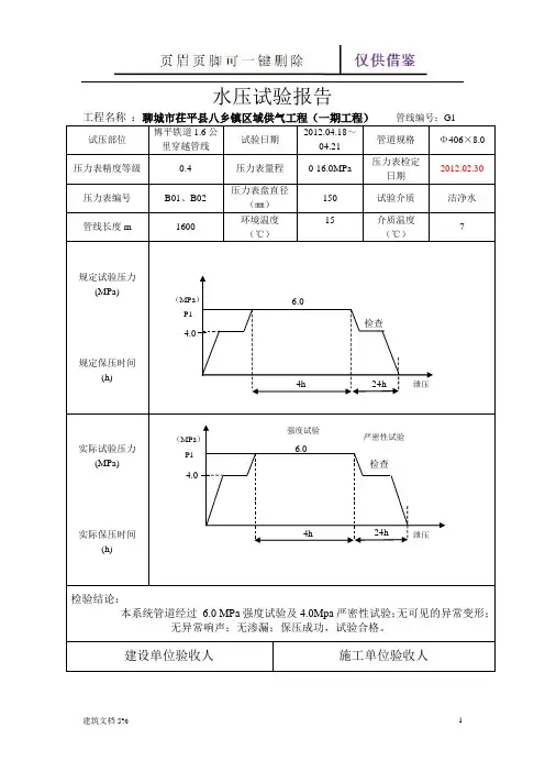水压试验报告(带曲线图)(特选应用)