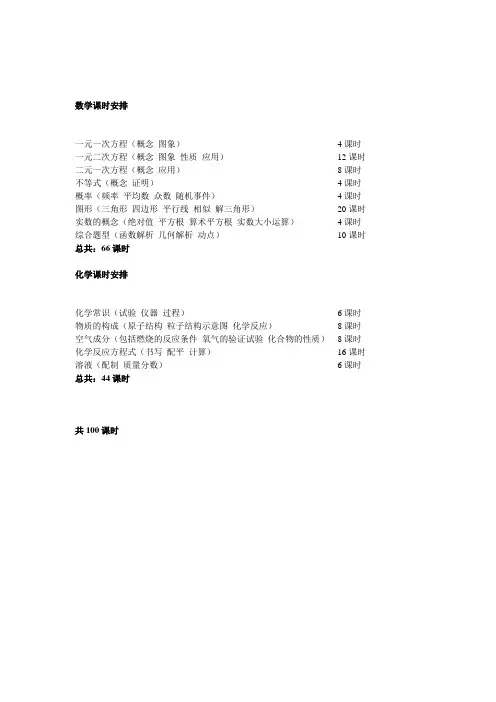 初三数学、化学课时安排