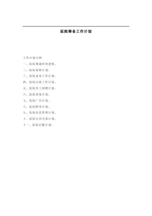 医院筹备工作计划