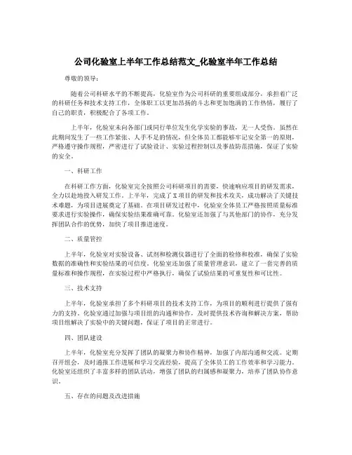 公司化验室上半年工作总结范文_化验室半年工作总结