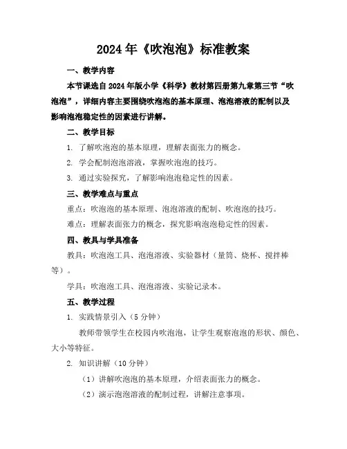 2024年《吹泡泡》标准教案