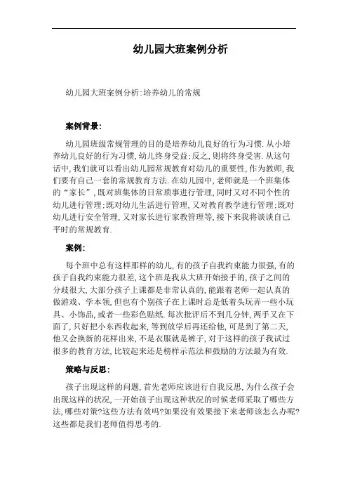 幼儿园大班案例分析