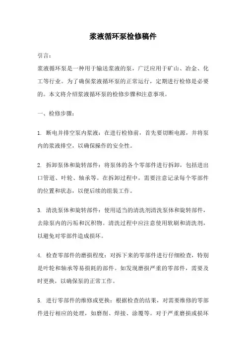 浆液循环泵检修稿件