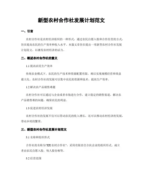 新型农村合作社发展计划范文