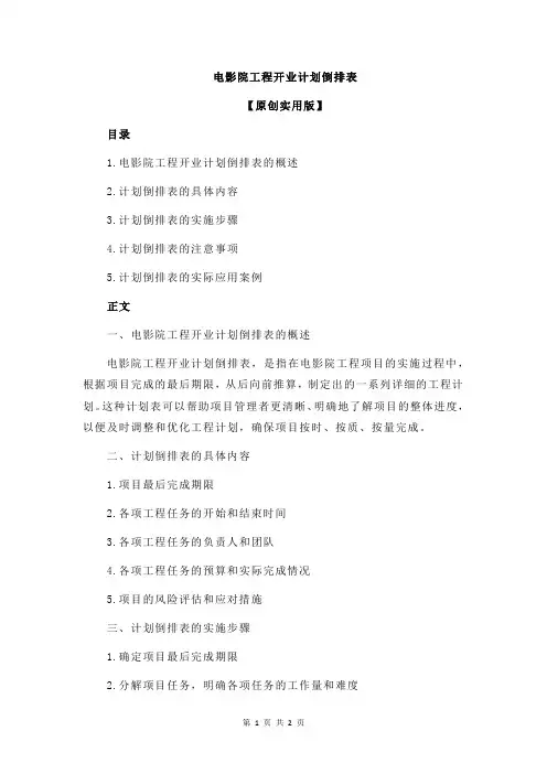 电影院工程开业计划倒排表