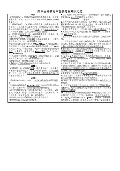 高中生物教材中重要旁栏知识汇总