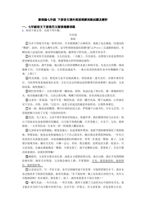 新部编七年级 下册语文课外阅读理解训练试题及解析