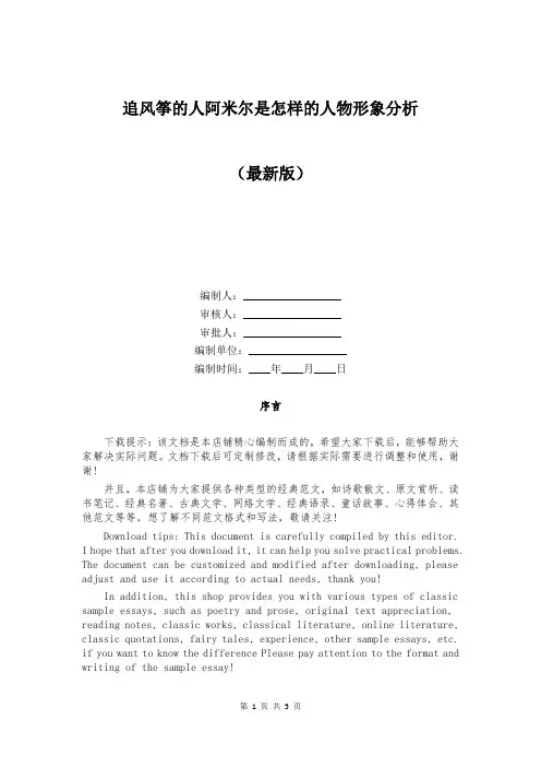 追风筝的人阿米尔是怎样的人物形象分析