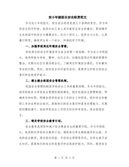 实小年级组长安全职责范文