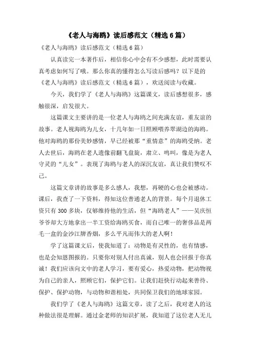 《老人与海鸥》读后感范文(6篇)