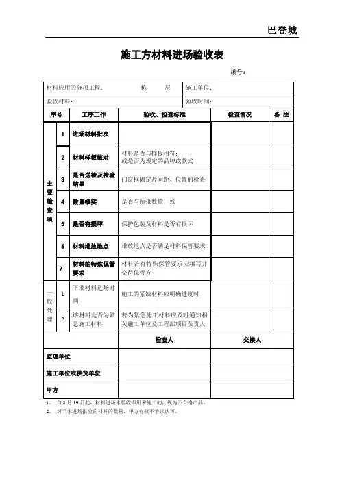 材料进场验收表格
