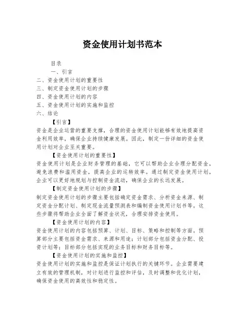 资金使用计划书范本