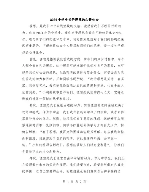 2024中学生关于理想的心得体会