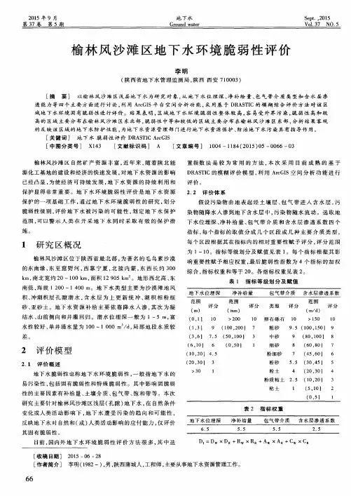 榆林风沙滩区地下水环境脆弱性评价