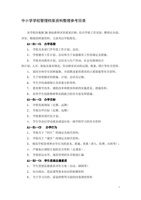 中小学学校管理档案资料整理参考目录