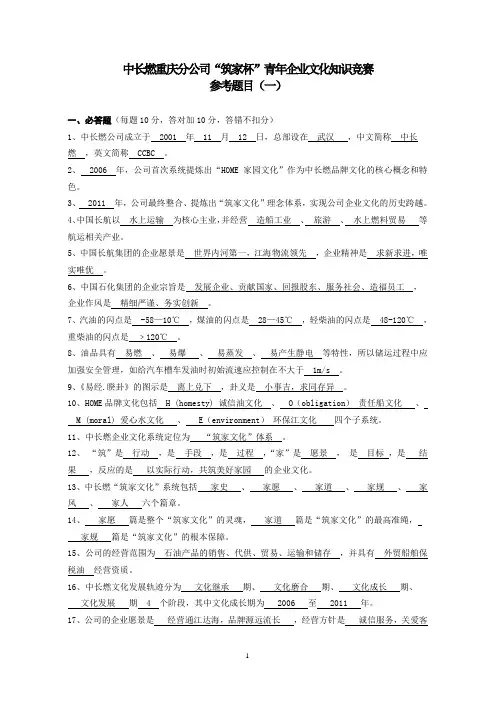 “筑家杯”企业文化知识竞赛参考题目