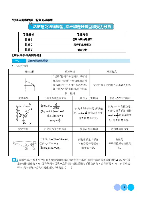 活结与死结绳模型、动杆和定杆模型和受力分析(学生版)