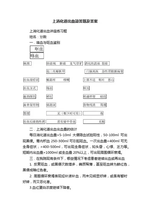 上消化道出血简答题及答案
