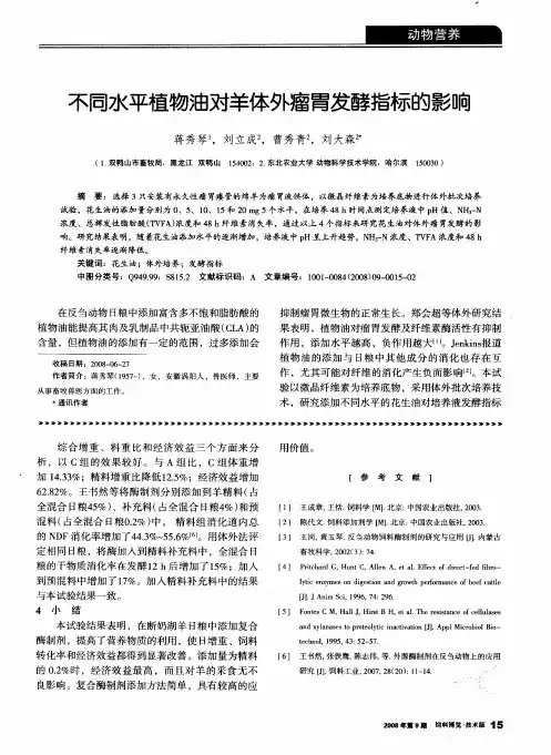 不同水平植物油对羊体外瘤胃发酵指标的影响