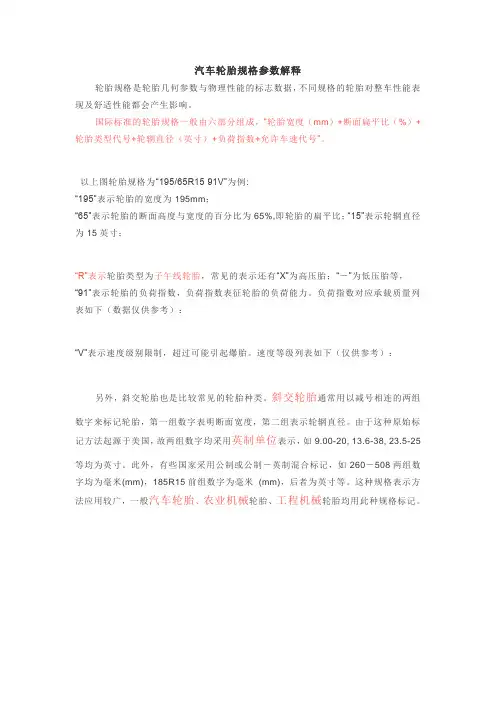 汽车轮胎规格参数解释