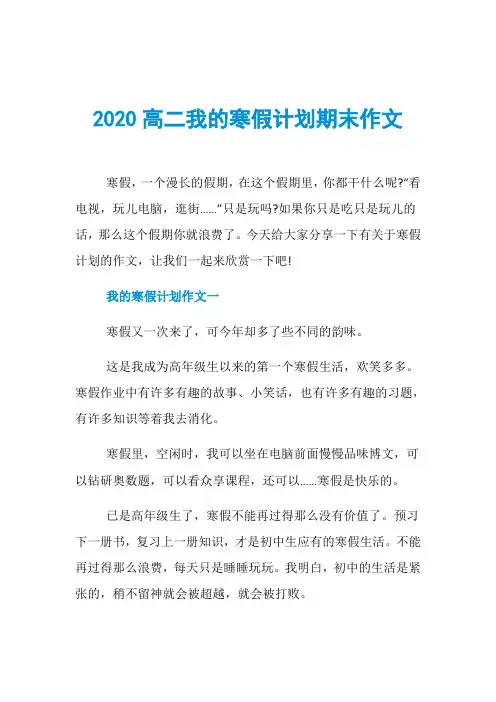 2020高二我的寒假计划期末作文