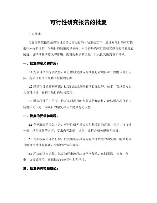 可行性研究报告的批复