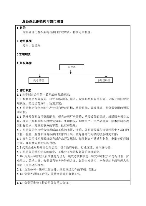总经办组织架构与部门职责
