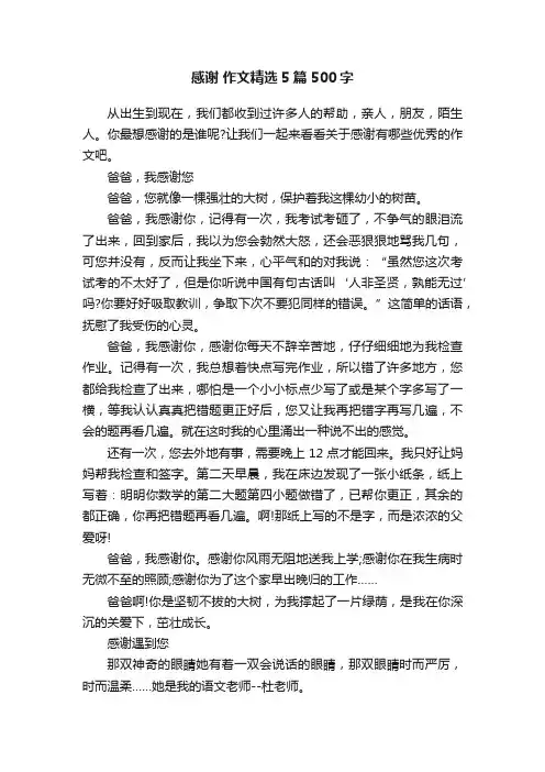 感谢作文精选5篇500字