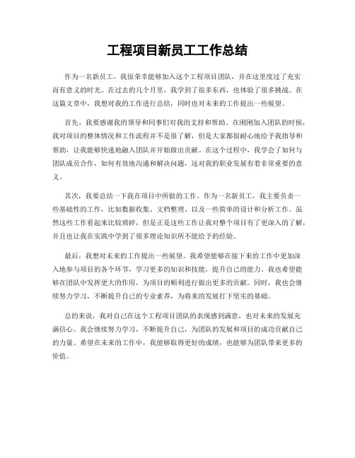 工程项目新员工工作总结