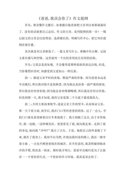 《爸爸,我误会你了》作文提纲