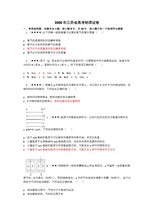 2006年江苏省高考物理试卷