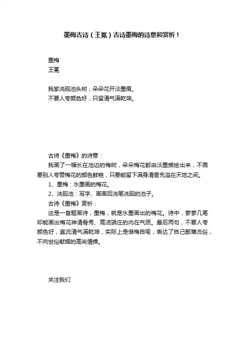 墨梅古诗（王冕）古诗墨梅的诗意和赏析！