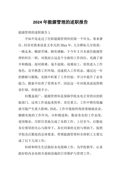 2024年能源管理的述职报告