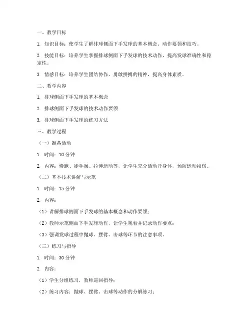 大学排球侧面下手发球教案