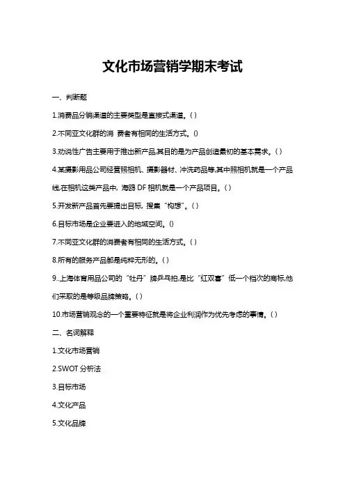 文化市场营销学期末考试