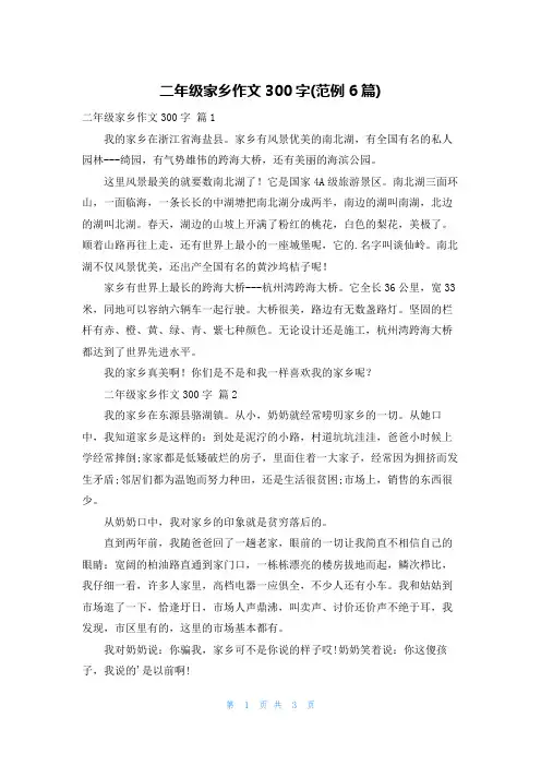 二年级家乡作文300字(范例6篇)