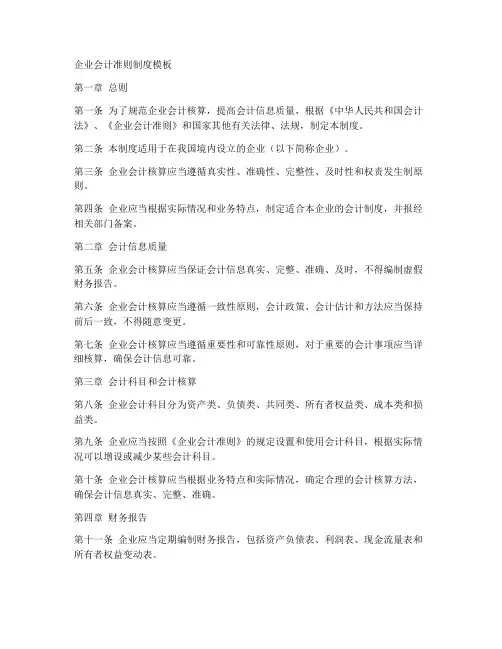企业会计准则制度模板