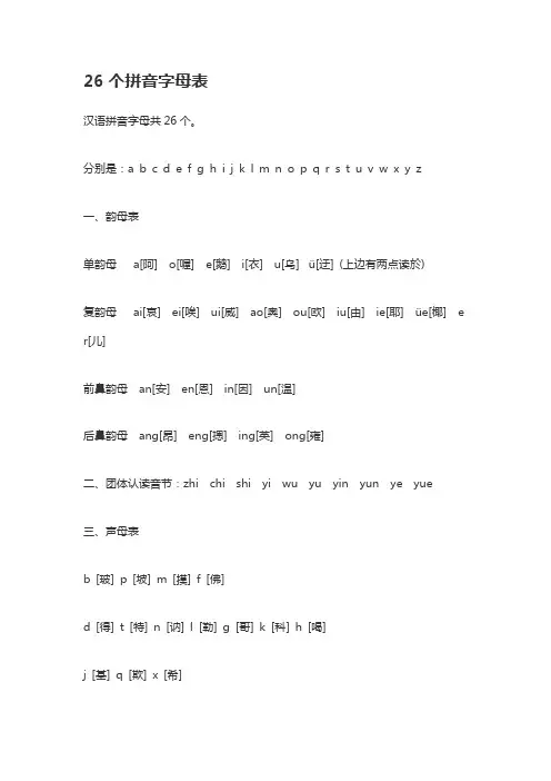 汉语拼音字母表 26个 字母表